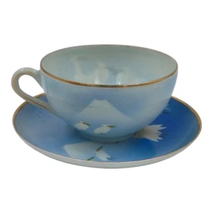 Antiguo platillo japonés pintado a mano taza de té con cáscara de huevo porcelana garcetas monte Fuji - Imagen 1 de 9