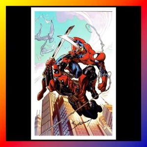 IMPRESIÓN ARTÍSTICA FIRMADA DEFINITE SPIDER-MAN vs Deadpool Mark Bagley Marvel NUEVA 17 x 11" - Imagen 1 de 1
