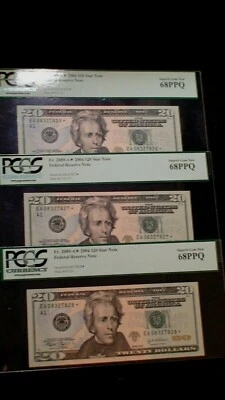 THREE 2004 Twenty Dollar PCGS SUPERB GEM 68 PPQ NOTES BOSTON $20 BILLS! - Image 1 of 4