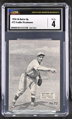 1934-36 Batter-Up (R318) #72 Fred Fitzsimmons New York Giants - CSG 4 VG/Ex - Image 1 of 2