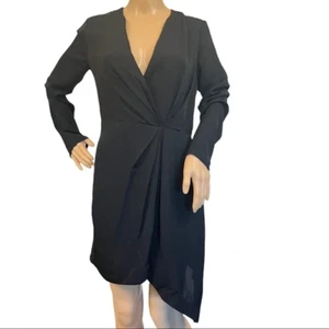 SEE U SOON Dress Asymmetrical Hem Surplice Neckline Back Zip Long Sleeve Black S - Picture 1 of 11