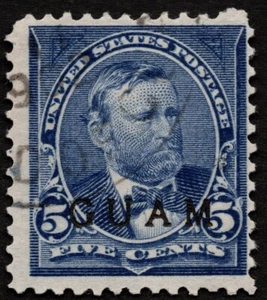 Guam Stamp Scott # 5 Used F-VF with Blue Straight-Line Town Cancel 5 Cents Grant - Picture 1 of 1