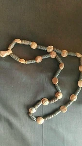 old antique handmade clay necklace Indian Mexican round faces Tribal beads long - Bild 1 von 4