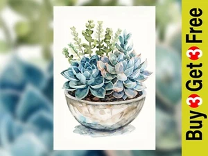 Succulent Plant Pot Print 5"x7" on Matte Paper | Calm Botanical Watercolor Art - Picture 1 of 18