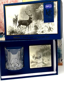 Vintage Whisky Glass and Coaster Set Crystal Boxed Heritage Collection RSPCA - Picture 1 of 12