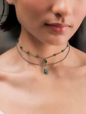 SHAYA-Unlearn Oxidized Choker in 925 Silver with Green CZ & Onyx, Handcrafted