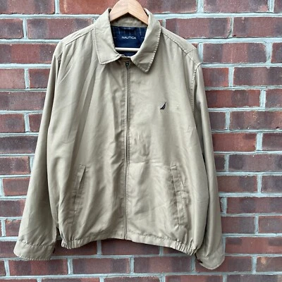 NAUTICA Beige Bomber Harrington Jacket Mens Large L Coat Full Zip Front Collared - Image 1 of 4