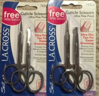 (2) Tijeras para cutículas Sally Hansen LA CROSS punta ultra fina + tijeras de seguridad Foto 1 de 2