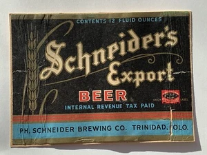 Ph. Cerveza de exportación Schneider 12 oz 1940 IRTP Union montada en etiqueta - Imagen 1 de 2