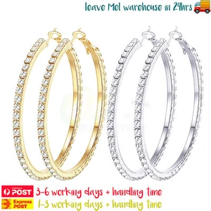 1 Pair Surgical Steel Large Hoop Earrings with Auden Rhinestones - Picture 1 of 15