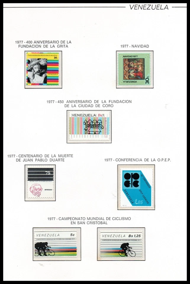 Venezuela 1977 Lote 7 Sellos La Grita, Navidad, Coro, J P Duarte, OPEP, Ciclismo Foto 1 de 1