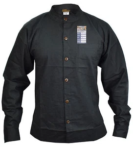 Lino Algodón Liso con Botones Cuello Mao Verano Luz Informal Salón Camisa - Bild 1 von 16