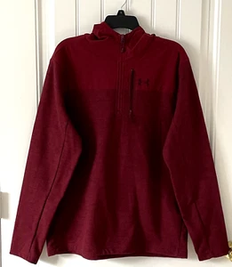 Felpa con cappuccio Under Armour uomo 1/4 zip vestibilità ampia pile bordeaux taglia L logo tasca - Foto 1 di 9