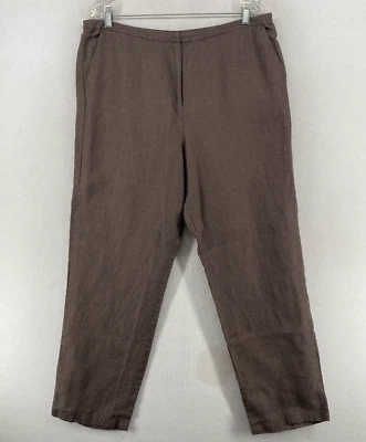 EILEEN FISHER Pants L Straight Heavy Linen Full Length Trouser Flat Front Brown - Image 1 of 4