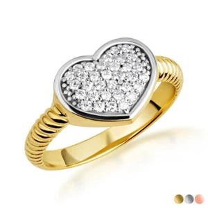 Gold Diamond Cluster Heart Roped Ring (Available in Yellow/Rose/White Gold) - Picture 1 of 6