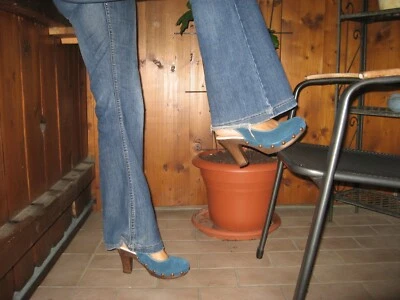 High Heels Sling Pumps Holz Leder  Clogs Sabot Pantolette Mules Nieten Zoccoli39 - Bild 1 von 4