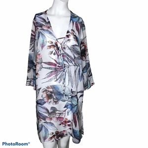 Gottex First Bloom V-Neck Floral Lace-Up Tunic - Picture 1 of 9
