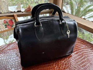VTG Mutual Leather Doctors Bag Satchel Black Top Grain Cowhide Lock & Key Zipper - Picture 1 of 18
