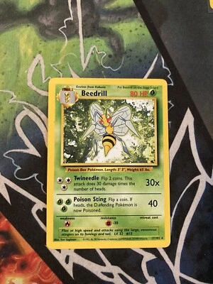 Pokemon Beedrill Error misprint Base Set Unlimited Extremely Rare D.efending 17 - Image 1 of 3