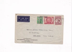 MELBOURNE, AUSTRALIA TO NEW YORK AIR MAIL POSTAL COVER 1946 WILTSHIRE FILE CO. - Picture 1 of 2