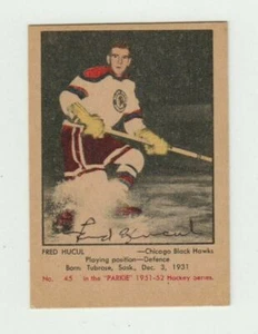 1951-52 Parkhurst Fred Hucul #45 Signed Hockey Card - Picture 1 of 2