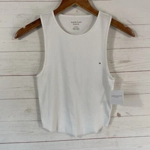 American Eagle Womens Ribbed Tank Top Sz Medium White Cotton Blend New - Picture 1 of 11