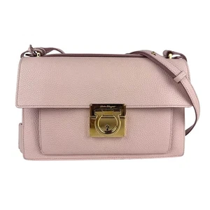 Auth Salvatore Ferragamo Gancini Shoulder Bag Pink Leather/Goldtone - z6389 - Picture 1 of 13