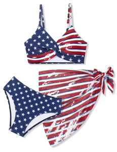 Girls Swimsuits Size 10-12, 4th of July American Flag Twist Cross Bathing Sui... - Picture 1 of 7