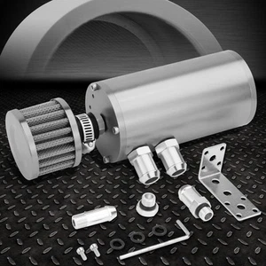 DEPÓSITO DE CAPTURA DE ACEITE DE MOTOR DE ALUMINIO 5,5""X2,4"" TANQUE/CANTA + FILTRO DE AIRE PLATA - Imagen 1 de 5