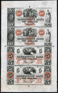 Hagerstown Bank Hagerstown Maryland $ 10-10-5-5 foglio non tagliato MD-240 croccante UNC - Foto 1 di 1