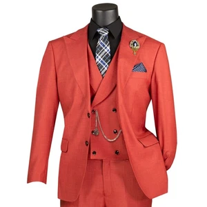 BIG & TALL Men's Brick Red Textured 3pc Modern Fit Suit w/ Adjustable Waist NWT - Picture 1 of 4