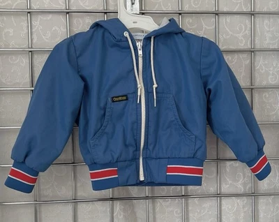 Chaqueta AZUL Oshkosh B’Gosh Niño Pequeño 2T Años 80 De Colección • Forrada de Vellón con Capucha • EE. UU. Foto 1 de 3
