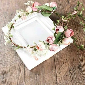 Damen Boho Haarband Blumen Kranz Geflochten Stirnband Hochzeit Party Haarschmuck - Bild 1 von 7