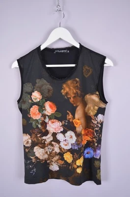 Top Dolce & Gabbana Negro Estampado Querubín Algodón Tejido y Seda Sin Mangas Talla S Foto 1 de 4