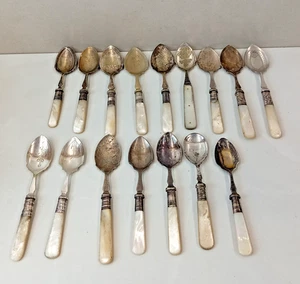 16 Antique Mother of Pearl Handled Jam Spoons – Silver Plated - Picture 1 of 7