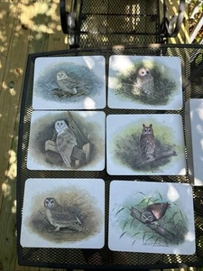 Vintage Christopher Scales Mittagessen Tischsets mit Eulen 6er Set Kelsey - Bild 1 von 9