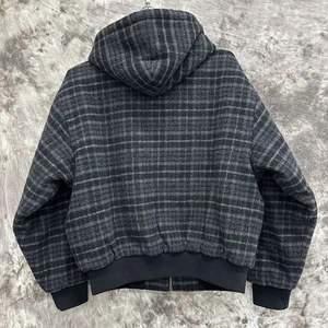 Supreme 23AW Plaid Wool Hooded Work Jacket Black Gray Size S Authentic Used - Picture 1 of 10