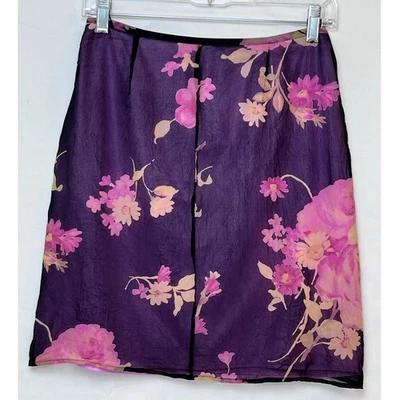 Cynthia Steffe Black Floral 100% Silk Summer Dressy Skirt - Size 6 - Image 1 of 4