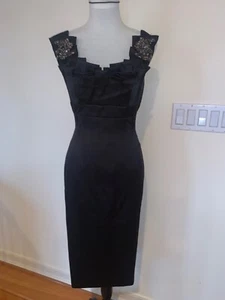 KAREN MILLEN Tailored Wiggle Pencil Fitted Cocktail Dress Black Rhinestones US 6 - Picture 1 of 12