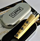 Metal Clipper Lighter Metal Gas Refillable Poker Aces Boxed 24K Gold Plated