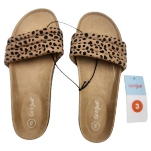 Cat & Jack Youth Girls Selma Tan Animal Print Sandals Size 3 Slide On Brown - Picture 1 of 7