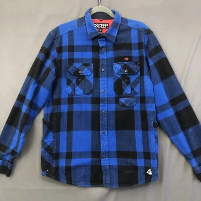 10 Deep Shirt Plaid Flannel Button Up Mens XL Blue Black Y2K Streetwear Skate - Image 1 of 4