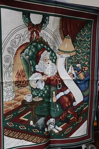 Schönes gewebtes unvollendetes Gobelinbild Weihnachtsmann mit Kindern Wunschliste. - Bild 1 von 1