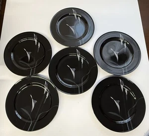 6 Vintage Mikasa Galleria Opus Black Calla Lilly 8" Salad Plates FK701 - Japan - Picture 1 of 4
