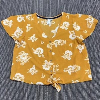 Blusa Camisa Top Arizona Para Mujer Grande Amarillo Mostaza Naranja Floral Abotonada Foto 1 de 4
