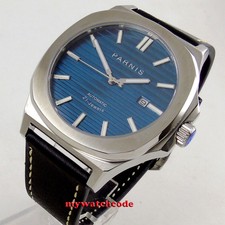 square 44MM parnis blue dial date widnow luminous miyota automatic mens watch