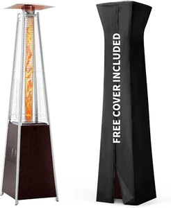 Patio Heater, 48,000 BTU Pyramid Flame Outdoor Heater with Cover, Quartz Glass T - Picture 1 of 12