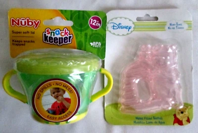 2/pc Nuby Soft Lid Snack Keeper & Water Filled Non-Toxic Teether BPA Free - Image 1 of 2