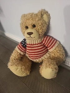 Patriotic Pete Tan 10" Teddy Bear Plush First & Main American Flag Sweater - Picture 1 of 8