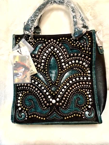 Montana West Conceal Carry Teal Fleur De Lis Handbag - Picture 1 of 6